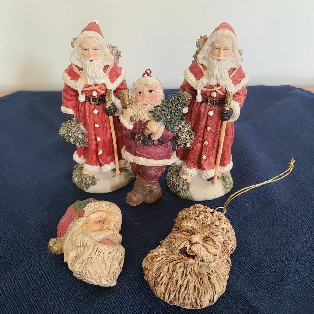 Vintage Winter Santa Christmas Pere Noel Figurines Ornaments and Magnet 5 Items